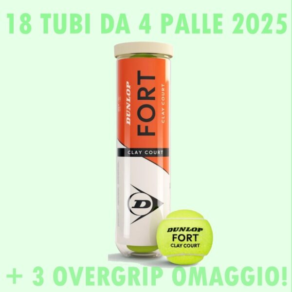 DUNLOP FORT CLAY COURT CARTONE DA 18 TUBI DA 4 PALLE + OMAGGI - immagine 2