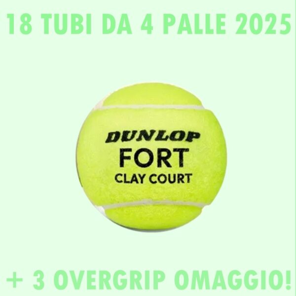 DUNLOP FORT CLAY COURT CARTONE DA 18 TUBI DA 4 PALLE + OMAGGI - immagine 3