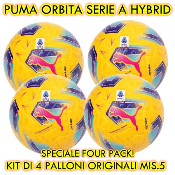 PALLONE CALCIO PUMA ORBITA SERIE A HYBRID SET 4 PALLONI MISURA 5 PELE YELLOW