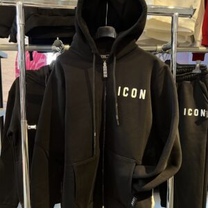 Icon Felpa Uom Cappuccio + zip nera logo bianco IU9015FZ