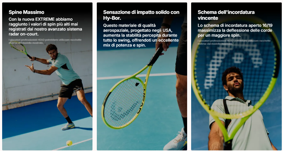 RACCHETTE DA TENNIS HEAD EXTREME 2026 3 SPIN MASSIMO
SENSAZIONE DI IIMPOATTO SOLIDO
SCHEMA INCORDATURA VINCENTE