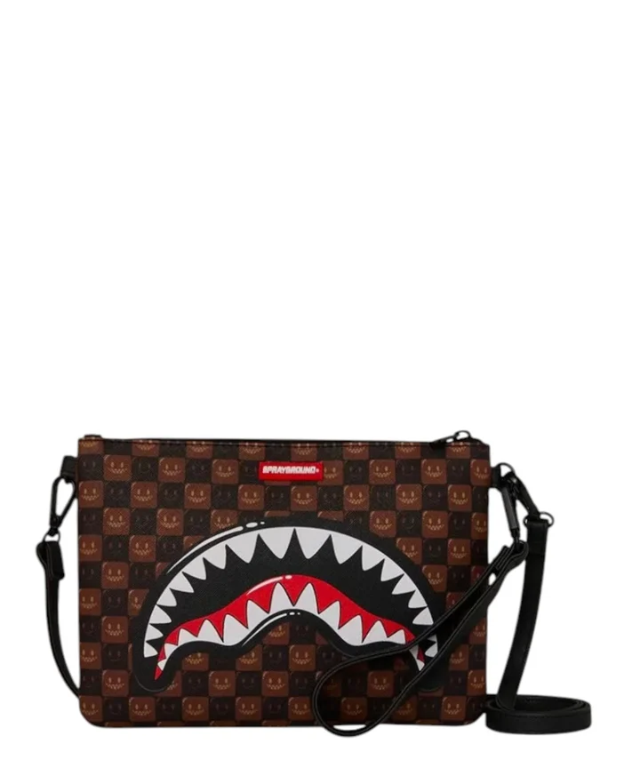 POCHETTE SPRAYGROUND SHARK IN PARIS WTF BUBBLE BROWN CROSS 910B9307NSZ