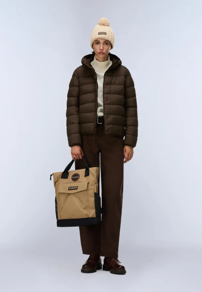 Piumino donna Napapijri A-Aerins con cappuccio colore marrone testa di moro