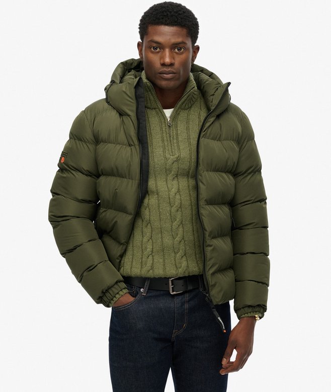 Giacca Superdry Puffer uomo con Cappuccio Sportiva colore VERDE (SPB)