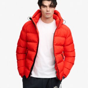 Giacca Superdry Puffer uomo con Cappuccio Sportiva colore rosso